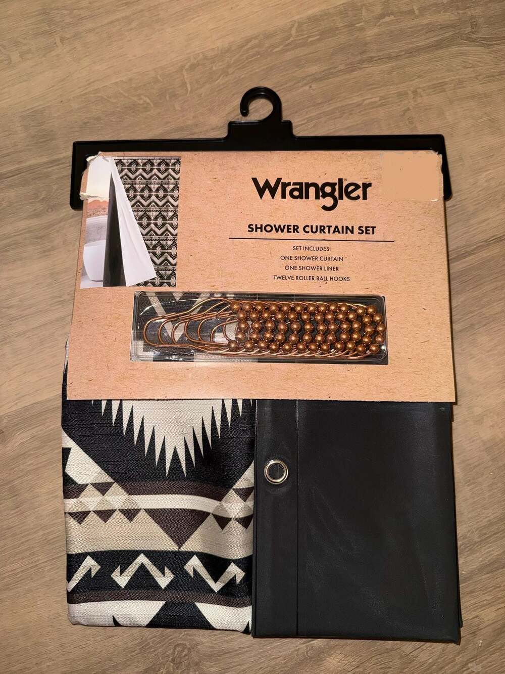 Wrangler Southwestern Geometric Shower Curtain Set with Liner and Roller Hooks
